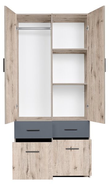 Kombinovaná šatní skříň 92 cm FUNZA 3 - dub wellington / grafitová