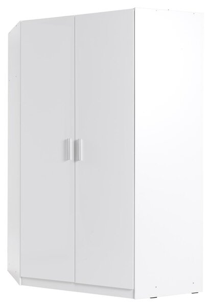 Rohová šatní skříň 117 cm FUNZA 5 - alpská bílá / lesklá bílá