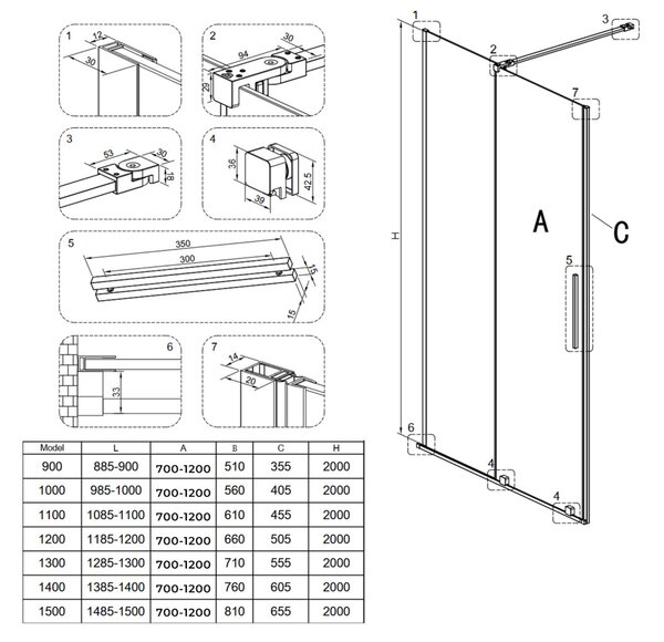 BPS-koupelny Posuvné sprchové dveře HYD-ATA 90 chrom/transparent pro instalaci do niky - bez vaničky