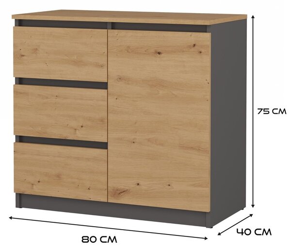 TP Living Komoda SZUFA 80 cm antracitová/dub artisan