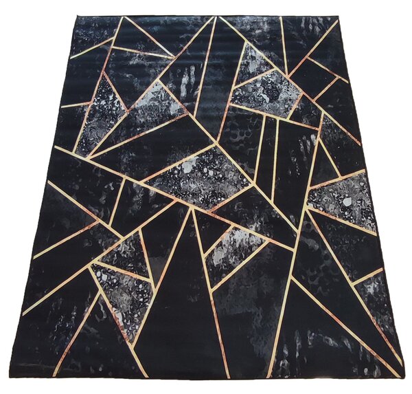Makro Abra Moderní kusový koberec BLACK and GOLD N 16 Geometrický černý zlatý Rozměr: 80x150 cm