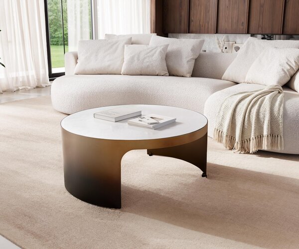 DELIFE Konferenční stolek Alerio 90x90 cm mramor bílá kov zlatá ombre