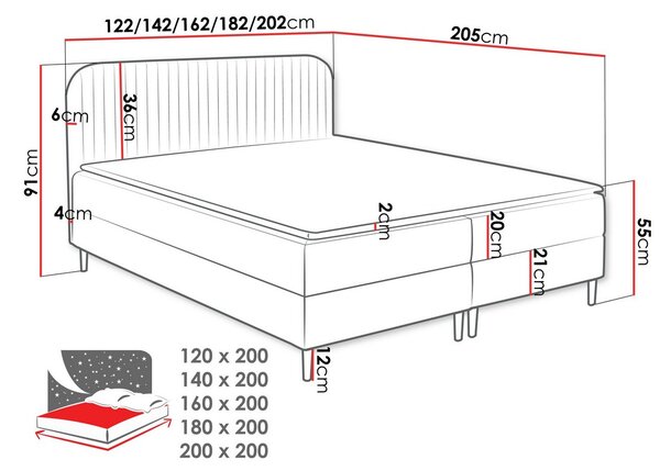 Kontinentální manželská postel 180x200 NEWSOMS 1 - šedá + topper ZDARMA