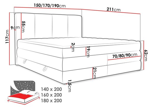 Boxspringová manželská postel 160x200 PULASKI - béžová