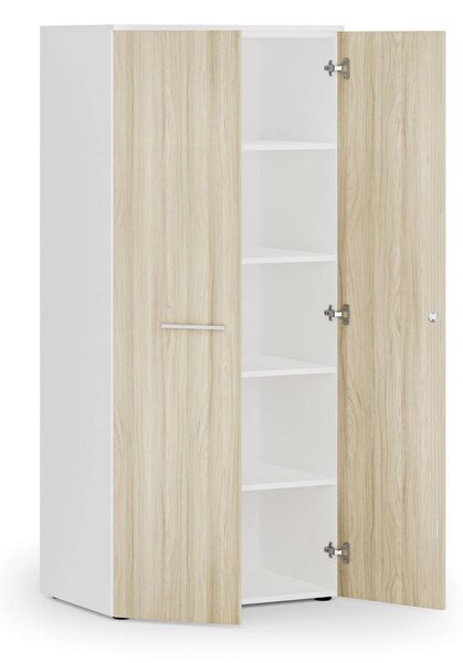Kancelářská policová skříň PRIMO WHITE s dveřmi, 800 x 500 x 1781 mm, bílá/dub přírodní