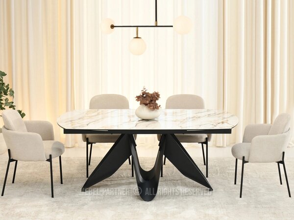Elegantní rozkládací stůl 180(260)x98 CANO - béžový mramor / černý