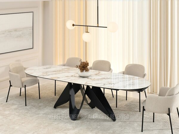 Elegantní rozkládací stůl 180(260)x98 CANO - béžový mramor / černý