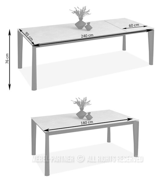 Rozkládací jídelní stůl 180(240)x95 WAHI - šedý mramor / černý