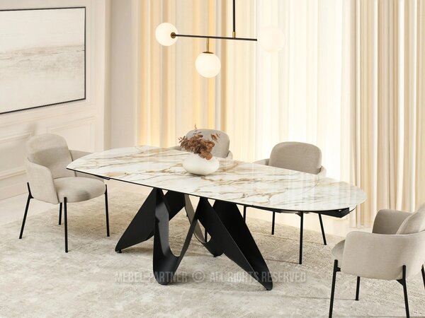 Elegantní rozkládací stůl 180(260)x98 CANO - béžový mramor / černý