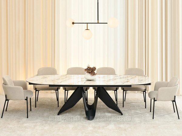 Elegantní rozkládací stůl 180(260)x98 CANO - béžový mramor / černý