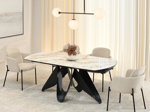 Elegantní rozkládací stůl 180(260)x98 CANO - béžový mramor / černý