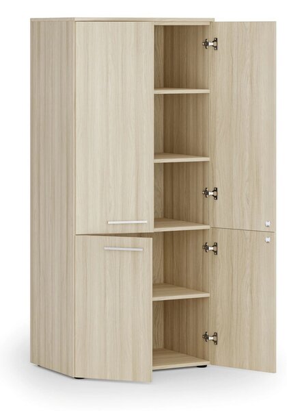 Kancelářská policová skříň PRIMO WOOD, půlené dveře, 800 x 500 x 1781 mm, dub přírodní