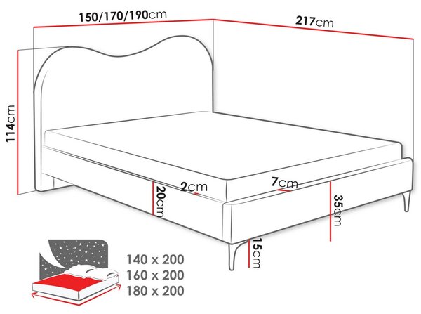 Čalouněná manželská postel 180x200 LUCIAMA - světlá béžová