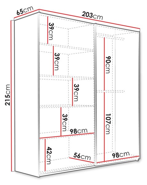 Šatní skříň s posuvnými dveřmi 203 cm HOLFA - dub wotan / černá