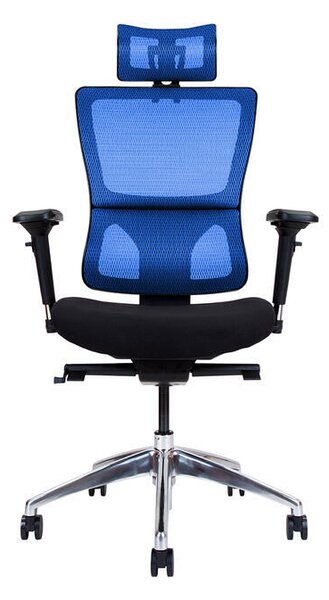 Ergonomická židle X4 s opěrkou hlavy, područkami a hliníkovým křížem Modrá