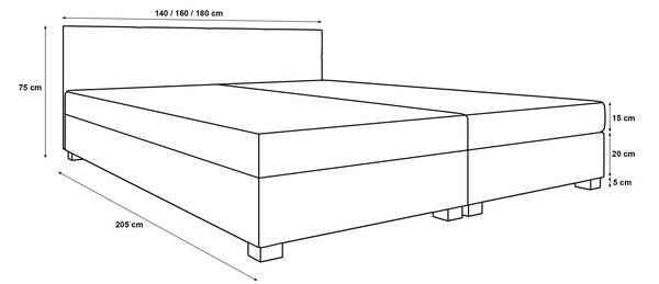 Manželská postel 180x200 ZAJDA DOUBLE 1 s úložným prostorem - šedá