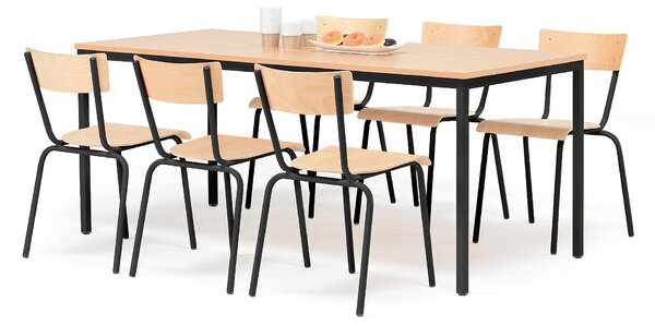 AJ Produkty Jídelní sestava JAMIE + PORTLAND, stůl 1800x800 mm + 6 židlí, buk/černá