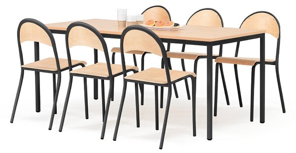 AJ Produkty Jídelní sestava JAMIE + TAMPA, stůl 1800x800 mm + 6 židlí, buk/černá