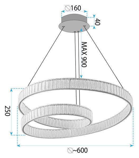 Toolight Toolight, LED závěsné svítidlo 60cm, 72W, 3500lm, APP1767-CP, zlatá, OSW-04343