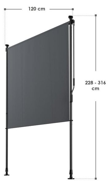 Svislá markýza na balkon 120 x 228-316 cm, UV ochrana, šedá