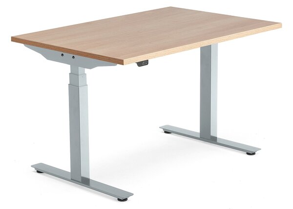 AJ Produkty Výškově nastavitelný stůl MODULUS, 1200x800 mm, stříbrný rám, dub