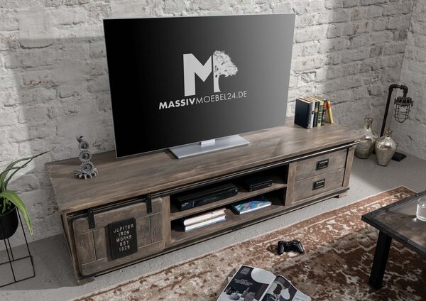 IRON III. TV stolek 200x50 cm, mango, šedá