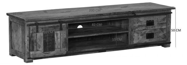 IRON III. TV stolek 200x50 cm, mango, šedá