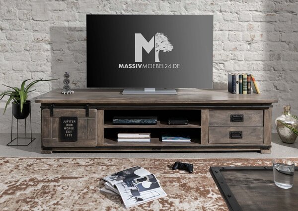 IRON III. TV stolek 200x50 cm, mango, šedá