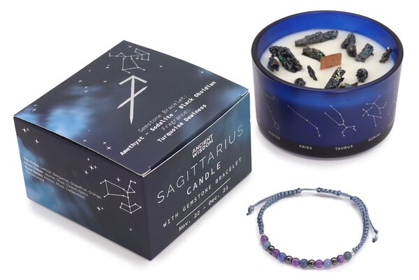 Zodiakální krystalická svíčka s energetickým náramkem – STŘELEC - 474 - 478 - 387