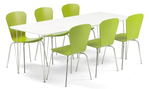 AJ Produkty Jídelní set Zadie + Milla, 1 stůl a 6 zelených židlí