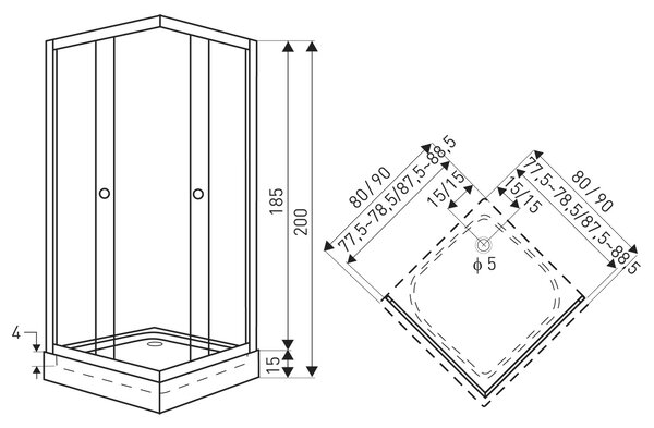 Novoterm Čtvercový sprchový kout NV-Xenia 90x90 bílá/potisk - bez vaničky