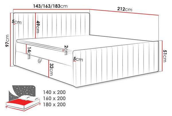 Kontinentální manželská postel 180x200 VASHON 2 - pastelová růžová + topper ZDARMA