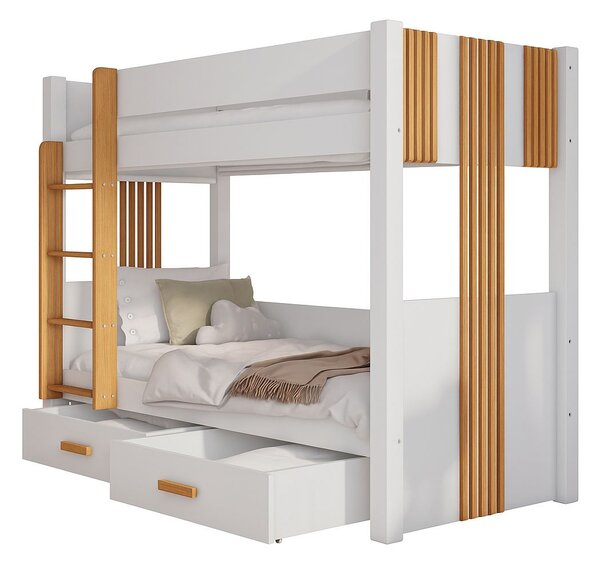 Dvoupatrová postel do dětského pokoje 80x180 ELVA 1 - bílá / buk, levé provedení