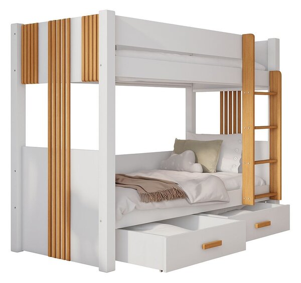 Dvoupatrová postel do dětského pokoje 80x180 ELVA 1 - bílá / buk, pravé provedení
