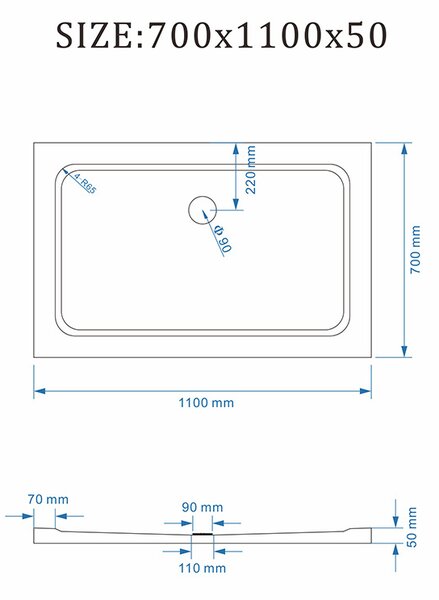BPS-koupelny Obdélníková akrylátová sprchová vanička ST05D WH 110x70 bílá