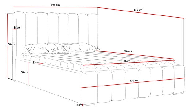 Manželská postel 180x200 s úložným prostorem CULPEPER - vínová