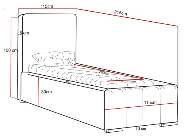 Jednolůžková čalouněná postel 100x200 EMPORIA - ocelová šedá