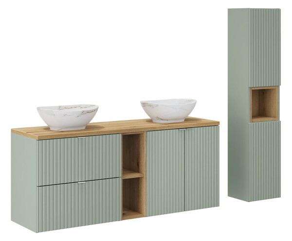 Comad Koupelnová sestava Line Reed Green se skřínkami a umyvadly 140 cm zelená/dub evoke