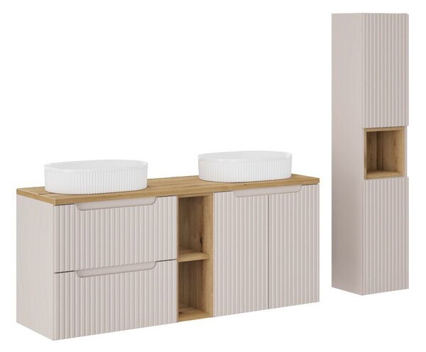 Comad Koupelnová sestava Nova Cashmere se skříňkami a umyvadly 140 cm kašmírová/dub evoke