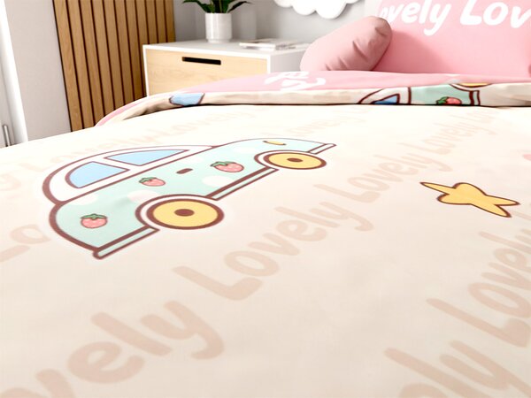 Bavlněné povlečení do postýlky AUTA LOVELY růžové