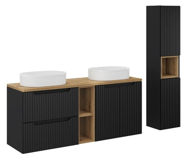 Comad Koupelnová sestava Nova Black se skříňkami a umyvadly 140 cm černá/dub evoke
