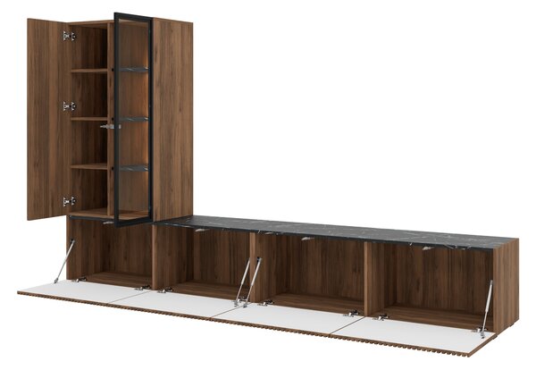 Nábytek do obýváku MEDOXIN - ořech / černý + LED osvětlení