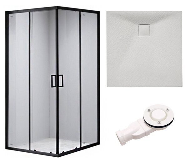 BPS-koupelny Čtvercový sprchový kout HYD-SK30B 90x90 černá/transparent + vanička HYD-SSV-JUKO bílá