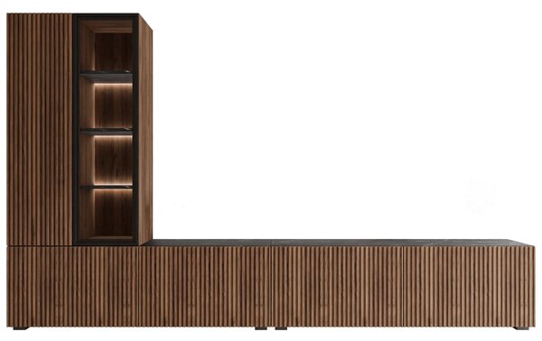 Nábytek do obýváku MEDOXIN - ořech / černý + LED osvětlení