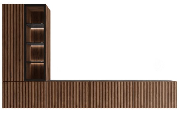 Nábytek do obýváku MEDOXIN - ořech / černý + LED osvětlení