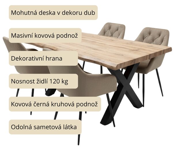 Vikio Jídelní set 4+1 160x90 cm dub, béžová VJS136-4BE