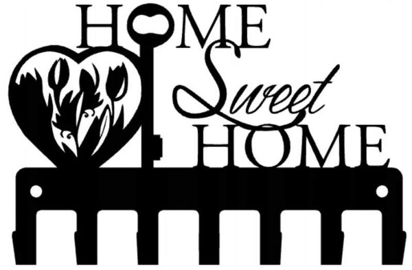 Kovový nástěnný věšák na klíče Home Sweet home černý