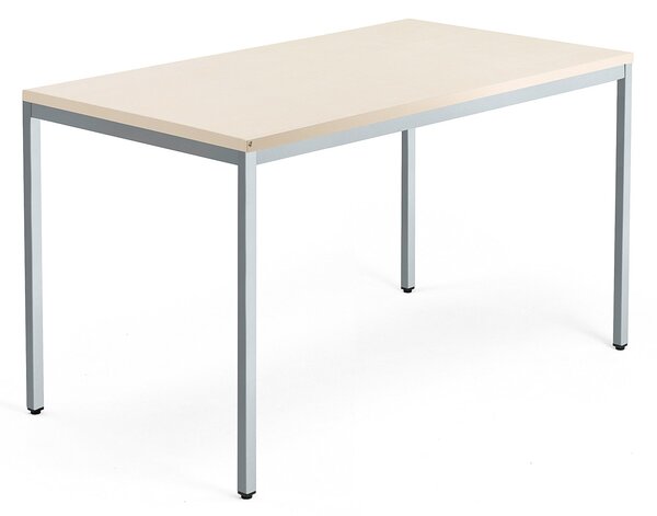 AJ Produkty Psací stůl QBUS, 4 nohy, 1400x800 mm, stříbrný rám, bříza