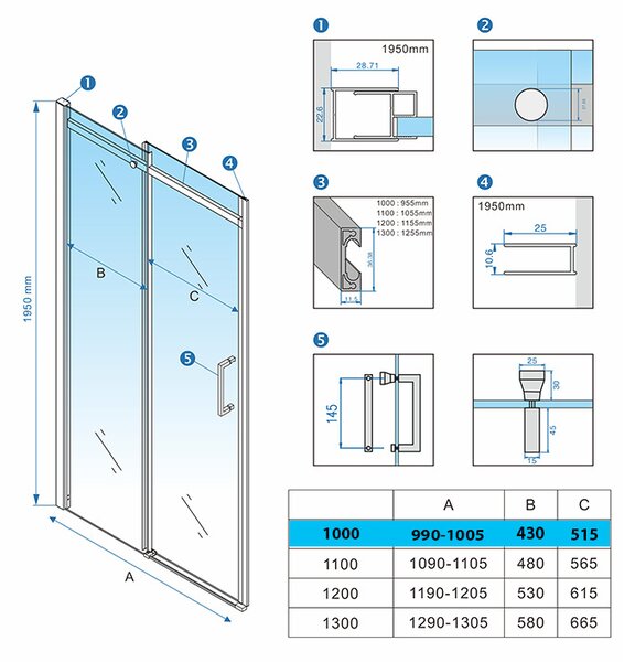 BPS-koupelny Posuvné sprchové dveře HYD-PD09A 100 kartáčovaná ocel/transparent pro instalaci do niky - bez vaničky