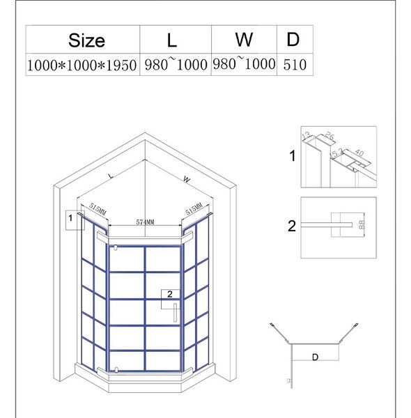 BPS-koupelny Pětiúhelníkový sprchový kout HYD-PK06C 100x100 černá/transparent - bez vaničky